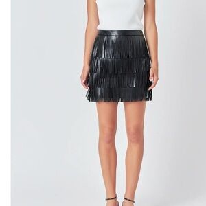 Endless Rose Black Faux Leather Fringe Mini Skirt Black Size Small New w Tags